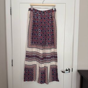 Elevenses Anthropologie Wide Leg Pleated Pants Women Sz 8 Blue Flowy Boho Hippie